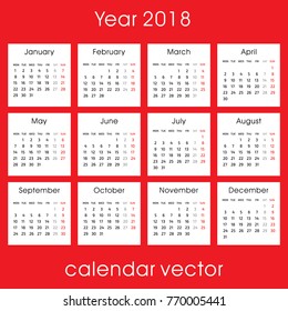 Year 2018 calendar template