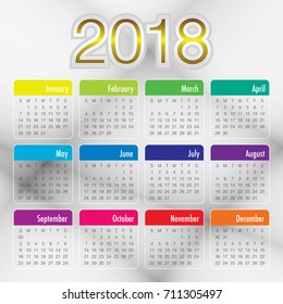 Year 2018 calendar vector design template, simple and clean design