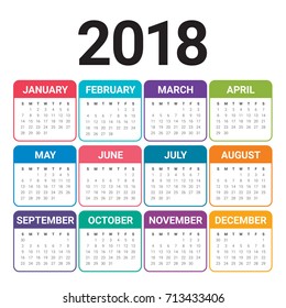 Year 2018 calendar vector design template, simple and clean design