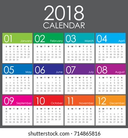 Year 2018 calendar vector design template, simple and clean design