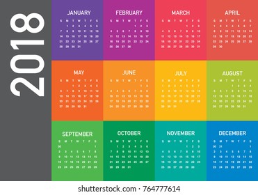 Year 2018 calendar vector design template, simple and clean design