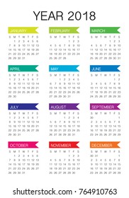 Year 2018 calendar vector design template, simple and clean design