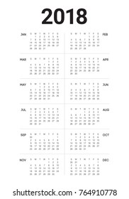 Year 2018 calendar vector design template, simple and clean design