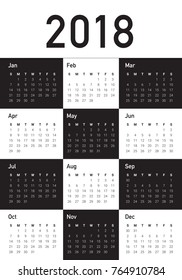 Year 2018 calendar vector design template, simple and clean design