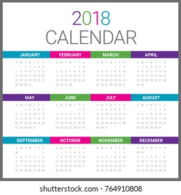 Year 2018 calendar vector design template, simple and clean design