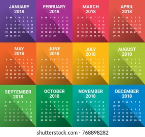 Year 2018 calendar vector design template, simple and clean design
