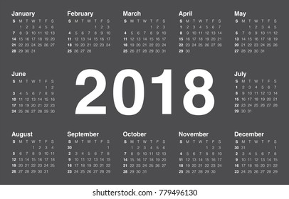 Year 2018 calendar vector design template, simple and clean design