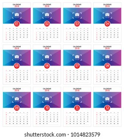 Year 2018 calendar vector illustration, simple and clean design.