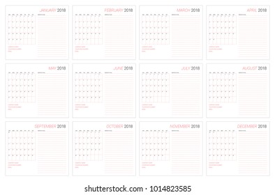 Year 2018 calendar vector illustration, simple and clean design.