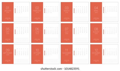 Year 2018 calendar vector illustration, simple and clean design.