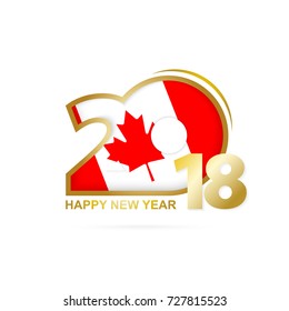 Year 2018 with Canada Flag pattern. Happy New Year Design. Vector Illustration.