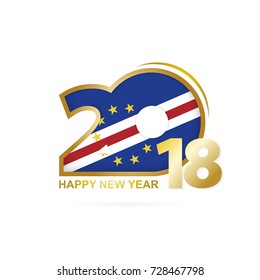 Year 2018 with Cape Verde Flag pattern. Happy New Year Design. Vector Illustration.