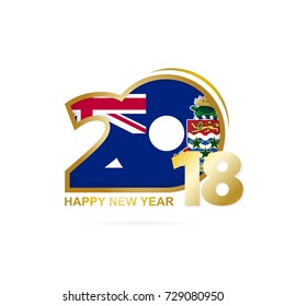 Year 2018 with Cayman Islands Flag pattern. Happy New Year Design. Vector Illustration.