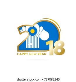 Year 2018 with CIS Flag pattern. Happy New Year Design. Vector Illustration.