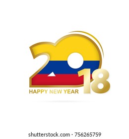 Year 2018 with Colombia Flag pattern. Happy New Year Design. Vector Illustration.