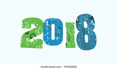 The year 2018  concept printed in letterpress hand stamped colorful grunge paint and ink. Vector EPS 10 available.