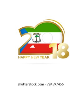Year 2018 with Equatorial Guinea Flag pattern. Happy New Year Design. Vector Illustration.