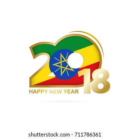 Year 2018 with Ethiopia Flag pattern. Happy New Year Design. Vector Illustration.