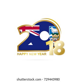 Year 2018 with Falkland Islands Flag pattern. Happy New Year Design. Vector Illustration.
