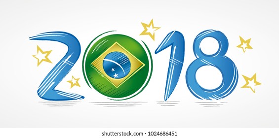 Year 2018 with the flag of Brazil in place of zero representing the presidential elections with stars around