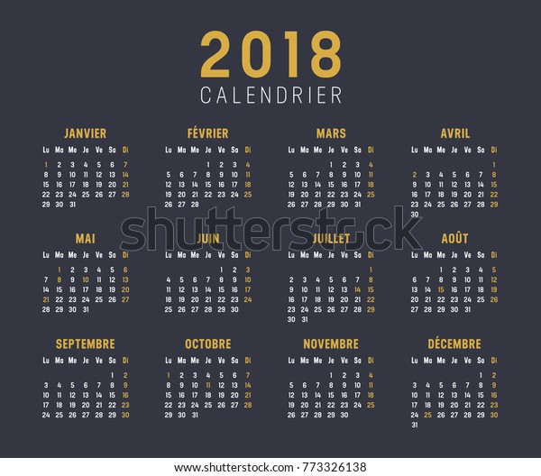 Year 18 Golden Calendar French Language Stock Vector Royalty Free