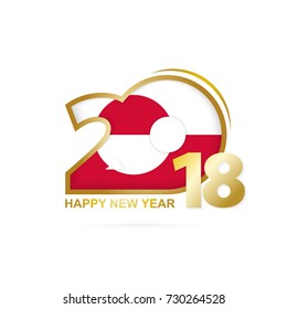Year 2018 with Greenland Flag pattern. Happy New Year Design. Vector Illustration.