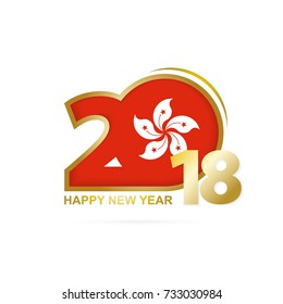 Year 2018 with Hong Kong Flag pattern. Happy New Year Design. Vector Illustration.