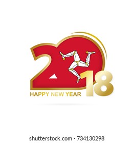 Year 2018 with Isle of Man Flag pattern. Happy New Year Design. Vector Illustration.