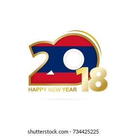 Year 2018 with Laos Flag pattern. Happy New Year Design. Vector Illustration.