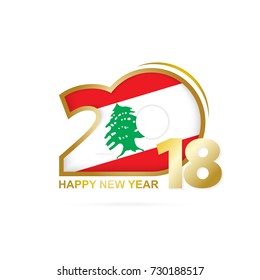 Year 2018 with Lebanon Flag pattern. Happy New Year Design. Vector Illustration.