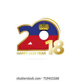 Year 2018 with Liechtenstein Flag pattern. Happy New Year Design. Vector Illustration.