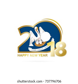 Year 2018 with Louisiana Flag pattern. Happy New Year Design. Vector Illustration.