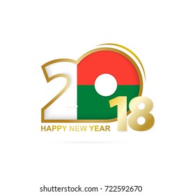 Year 2018 with Madagascar Flag pattern. Happy New Year Design. Vector Illustration.