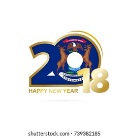Year 2018 with Michigan Flag pattern. Happy New Year Design. Vector Illustration.