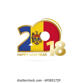 Year 2018 with Moldova Flag pattern. Happy New Year Design. Vector Illustration.
