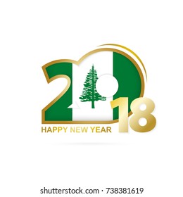Year 2018 with Norfolk Island Flag pattern. Happy New Year Design. Vector Illustration.