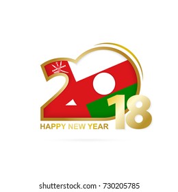 Year 2018 with Oman Flag pattern. Happy New Year Design. Vector Illustration.