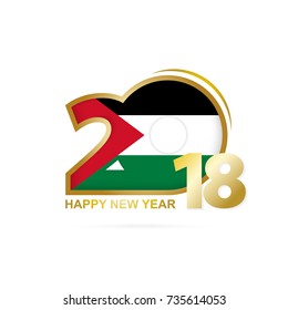 Year 2018 with Palestine Flag pattern. Happy New Year Design. Vector Illustration.