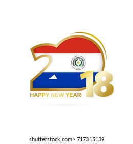 Year 2018 with Paraguay Flag pattern. Happy New Year Design. Vector Illustration.