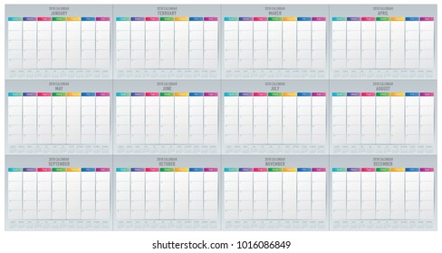 Year 2018 planner calendar vector illustration, simple and clean design.