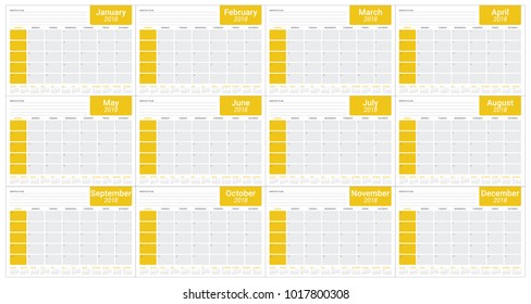 Year 2018 planner calendar vector illustration, simple and clean design.
