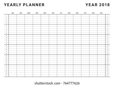 Year 2018 planner calendar vector illustration, simple and clean design.