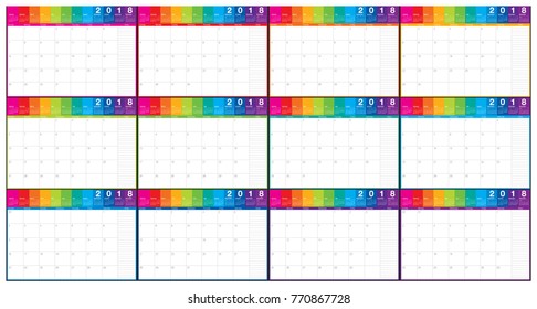 Year 2018 planner calendar vector illustration, simple and clean design.