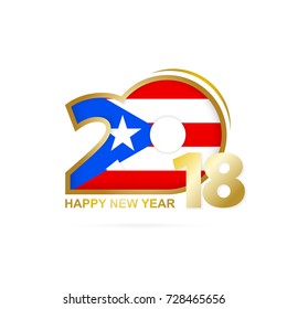 Year 2018 with Puerto Rico Flag pattern. Happy New Year Design. Vector Illustration.