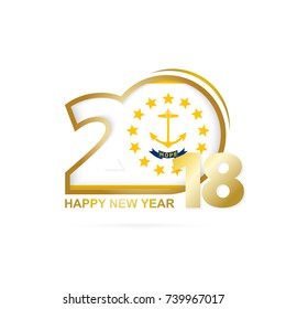 Year 2018 with Rhode Island Flag pattern. Happy New Year Design. Vector Illustration.