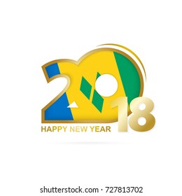 Year 2018 with Saint Vincent and the Grenadines Flag pattern. Happy New Year Design. Vector Illustration.