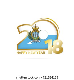Year 2018 with San Marino Flag pattern. Happy New Year Design. Vector Illustration.