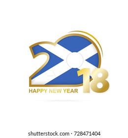 Year 2018 with Scotland Flag pattern. Happy New Year Design. Vector Illustration.