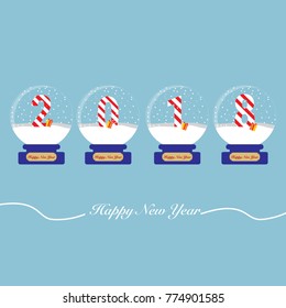 year 2018 sign in red and white christmas glass ball collection. Vector illustration