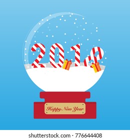 year 2018 sign in red and white christmas glass ball collection. Vector illustration